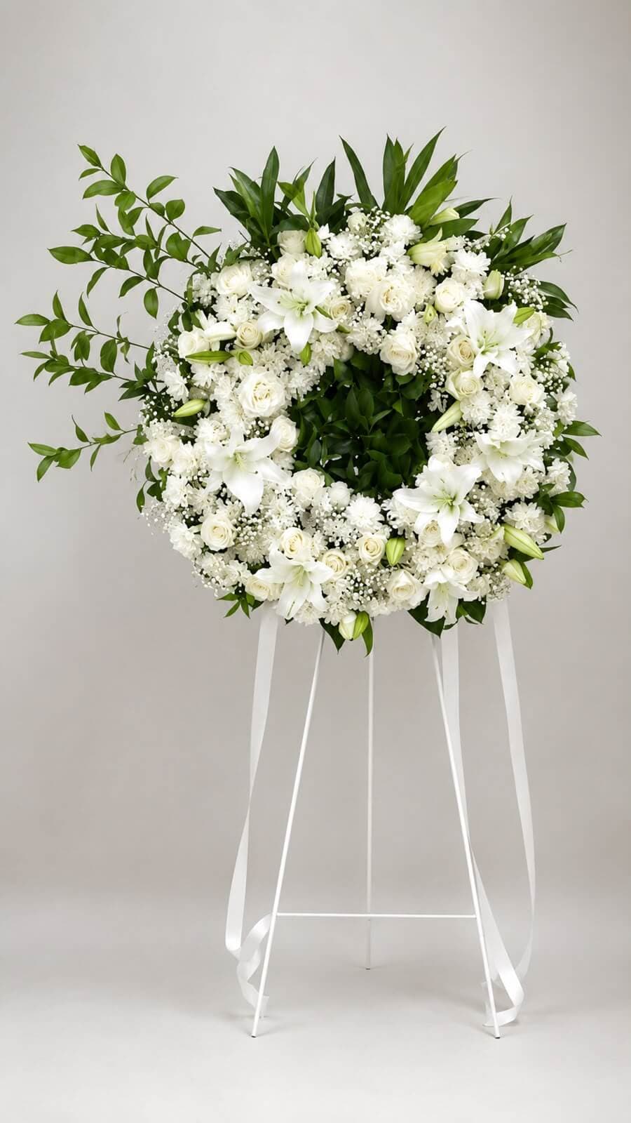 Krans Bunga Duka Cita Putih Klasik - Standing Wreath