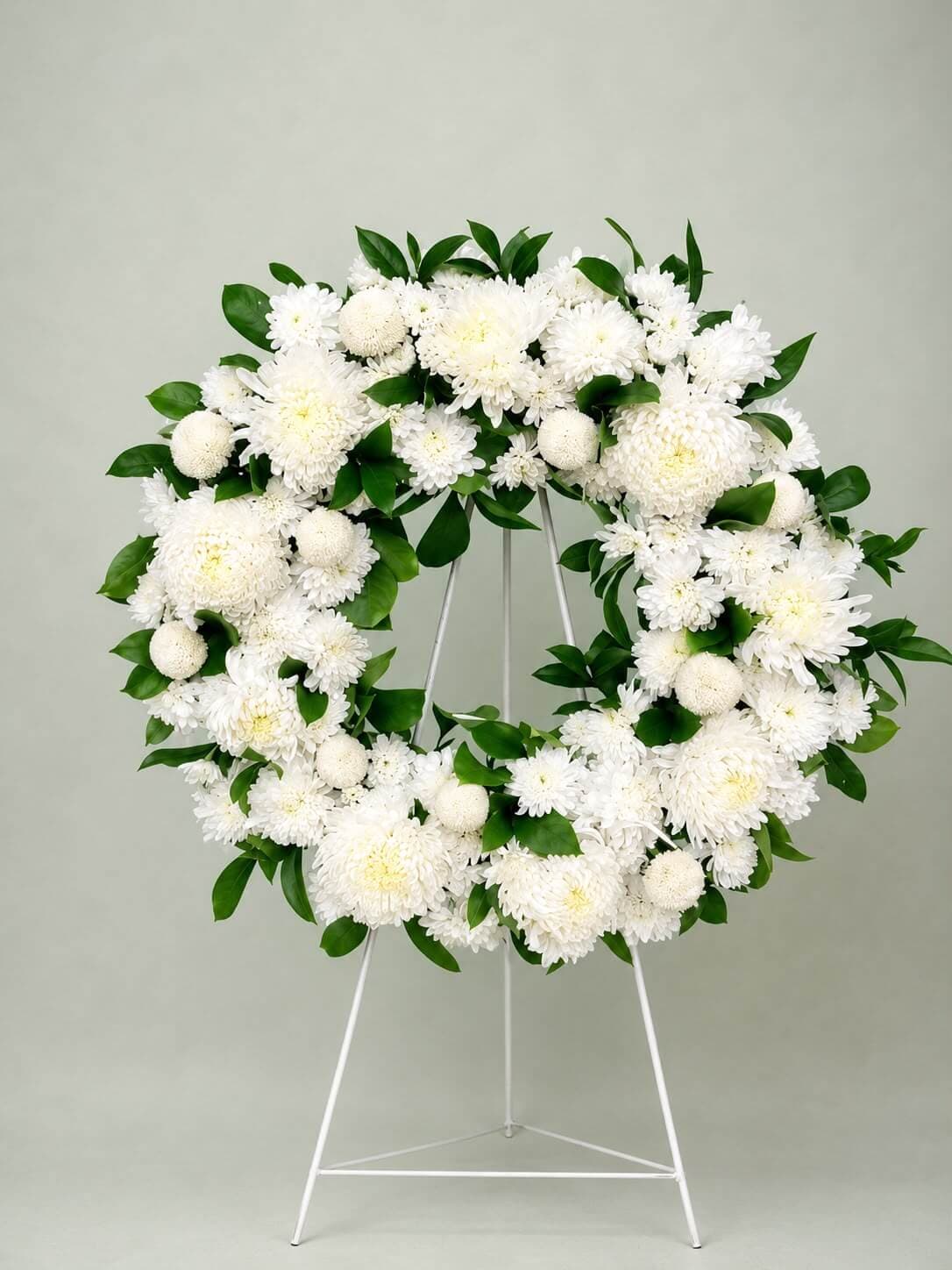 Krans Bunga Duka Cita Krisan Putih - Standing Wreath